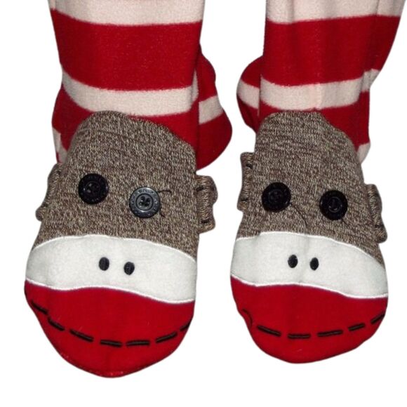 NICK & NORA Sock Monkey Footie Pajamas/Union Suit, M, Red/White, Zips, Pockets - Picture 9 of 12